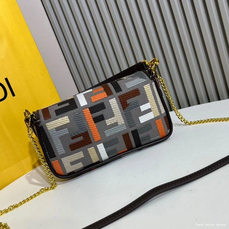 Affordable Bag Canvas Mini Baguette In Multi Motif Grey FF Fendi 0802